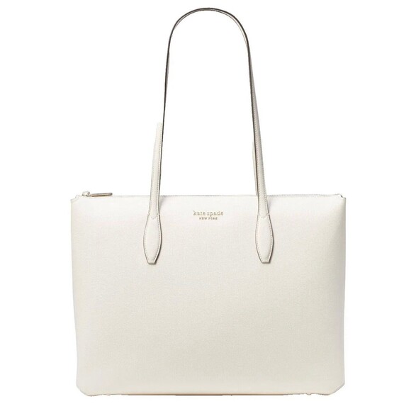 New Kate Spade All Day Large Zip-Top Tote Crossgrain Leather Parchment - Picture 1 of 5